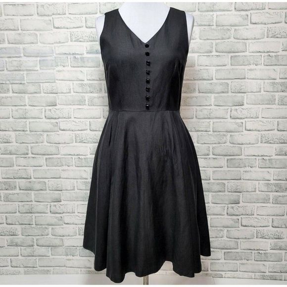 YL by Yair Womens 10 Linen Blend V-neck Sleeveless Fit Flare Faux Button Dress - Picture 1 of 9